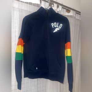 Polo half zip in navy blue with multi colors